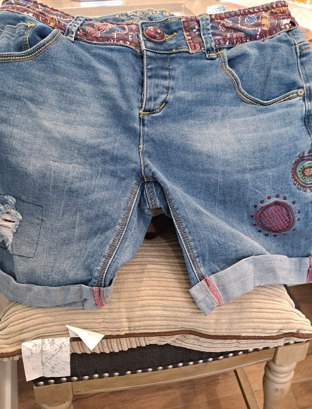 Womens Blue Distressed Denim Shorts